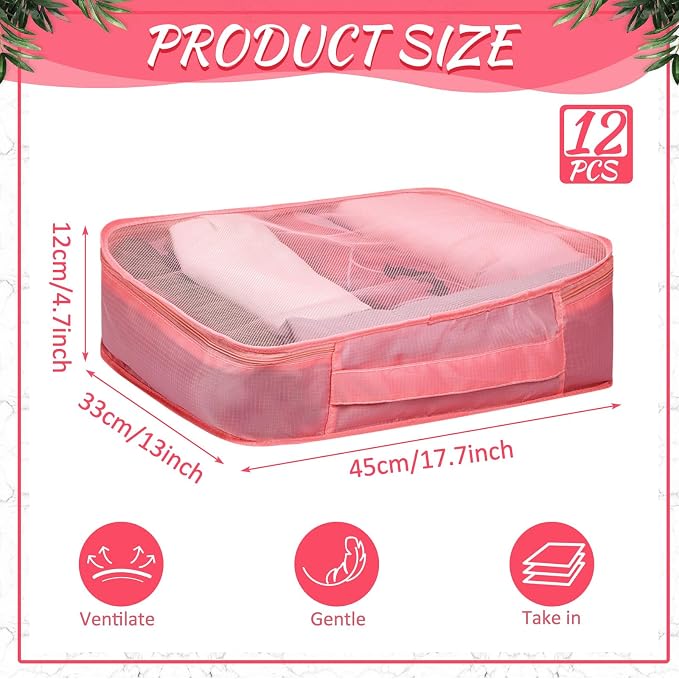 Silkfly 12 Pcs Packing Cubes for Suitcase Travel Luggage Bags Bulk Mesh Organizer Set for Hiking Camping Backpacking Clothes Accessories(Watermelon Red) - Image 2