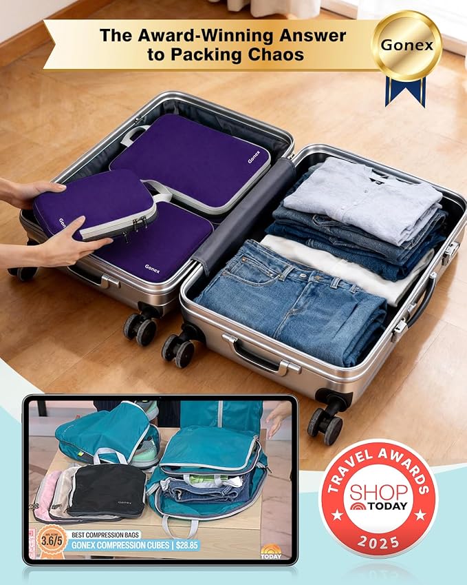 Gonex Compression Packing Cubes, 4-Piece Expandable Travel Organizers | Double-Zip Compression, Space-Saving Design, Ripstop Fabric, Carry-On & Backpack Friendly, Family & Business Travel - Image 2