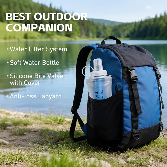 AXEN Collapsible Water Bottle with Filter System, Soft Hydration Flask for Trail Running, Camping, Hiking, Cycling, 500ml Clear - Image 7