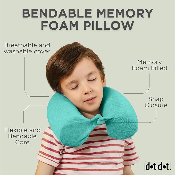 Dot&Dot Twist Memory Foam Kids Travel Pillow, Bendable Neck Pillow for Airplane, Car and Home, 23-Inch Adjustable Roll with Washable Cotton Cover, Green - Image 6