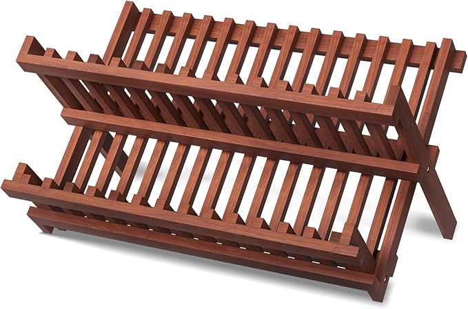 VERTORGAN Teak Dish Drying Rack,Folding Drainer for Kitchen | Foldable Spice Rack,Pantry Organization and Storage,Ventilation Hole,Quick-dry design,Space-saving fold,Multi-scene versatile by VERTORGAN