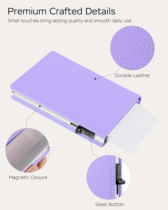 RFID Wallet Women - Small Slim Trifold Leather Wallet with Metal Pop Up Card Holder, 2026 Trendy Lavender Purple, Holds 11 Cards 10+ Bills, ID Window Cash Slot, Gift for Her - Image 6