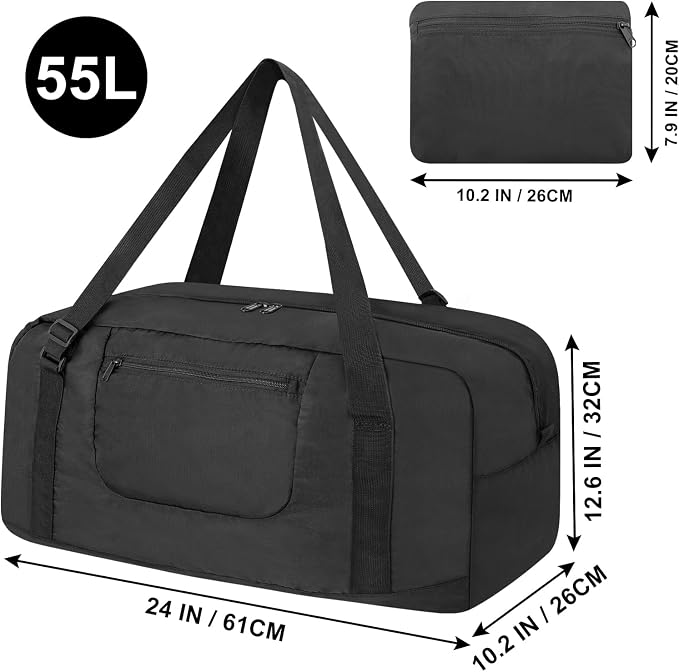 HOLYLUCK Foldable Travel Duffel Bag Luggage Great for Gym - Large Black - Image 2