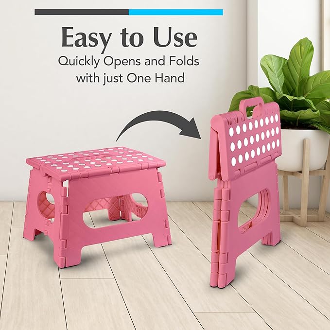 Handy Laundry Folding Step Stool 9 Inch 2-Pack, Pink, Holds 300 lbs | 2-Pack, 9 Inch, Pink, Foldable Collapsible Step Stool, Non-Slip, Holds 300 lbs, Kitchen Bathroom Bedroom, Adults - Image 3