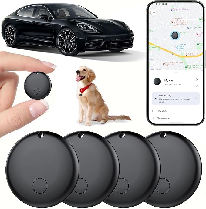 Android GPS Tracker for Vehicles No Subscription, 4 Pack | Hidden Tracking Device, Car Tracker Compatible with Google Find My, Smart Tag with Audio for Kids, Key, Dogs, Luggage, Bag by MIUXGIO