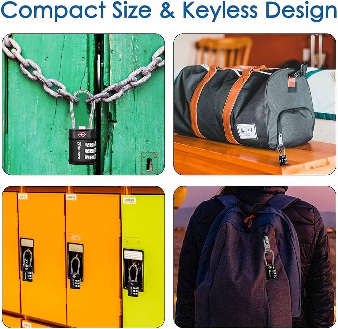 2 Pack TSA Approved Luggage Locks, Combination Travel Cable Lock, 3-Digit Waterproof Padlock, Zinc Alloy Outdoor Keyless Resettable Lock for Travel, Lockers, Bags, Backpack, Gym, Gate-by BRILLIRARE - Image 6