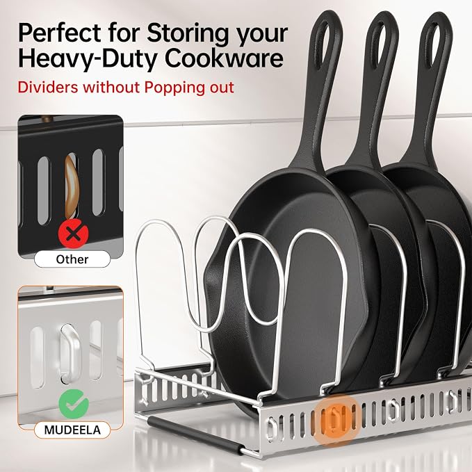 MUDEELA Expandable Pot Pan Lid Organizers inside Cabinet, 12 Divider-Silver | Expandable 11.8–22.9", 12 Adjustable Divider, Tool-Free Assembly, Non-Slip, Scratch-Proof, For Pan Lid Cutting Board Bakeware - Image 3