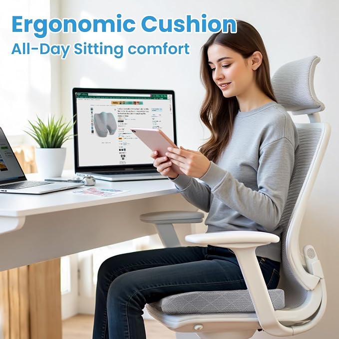 Memory Foam Office Chair Seat Cushion - Light Grey, XX-Large | for Car Seat, Airplane, Desk Chair - Sciatica & Hip & Coccyx Pain Relief Cushion for Long Sitting Office Workers, Car Drivers - Image 7