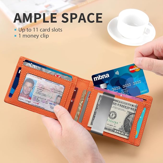 RUNBOX Slim Wallet for Men - RFID Blocking Leather Bifold with Money Clip | Minimalist Front Pocket Wallet Holds 11 Cards,Slim Thin Design,RFID Blocking Protection, Practical Birthday Gifts for Men - Image 2