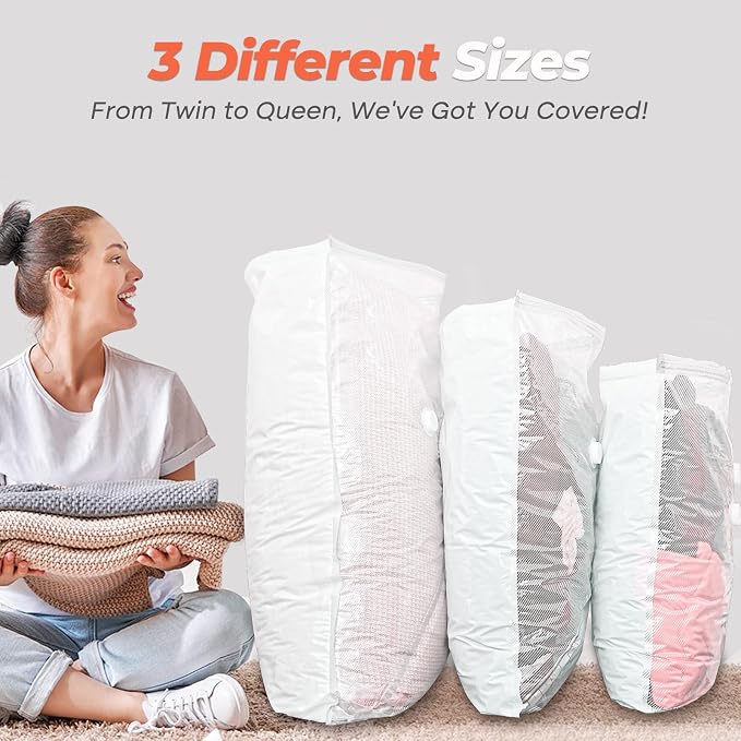 Vacbird Vacuum Seal Bags for Clothing with Rechargeable Cordless Pump, 12 Pack Compression Packing Bags, Space Saver Storage for Seasonal Clothes Bedding Blanket Pillows Comforters Luggage Travel - Image 4