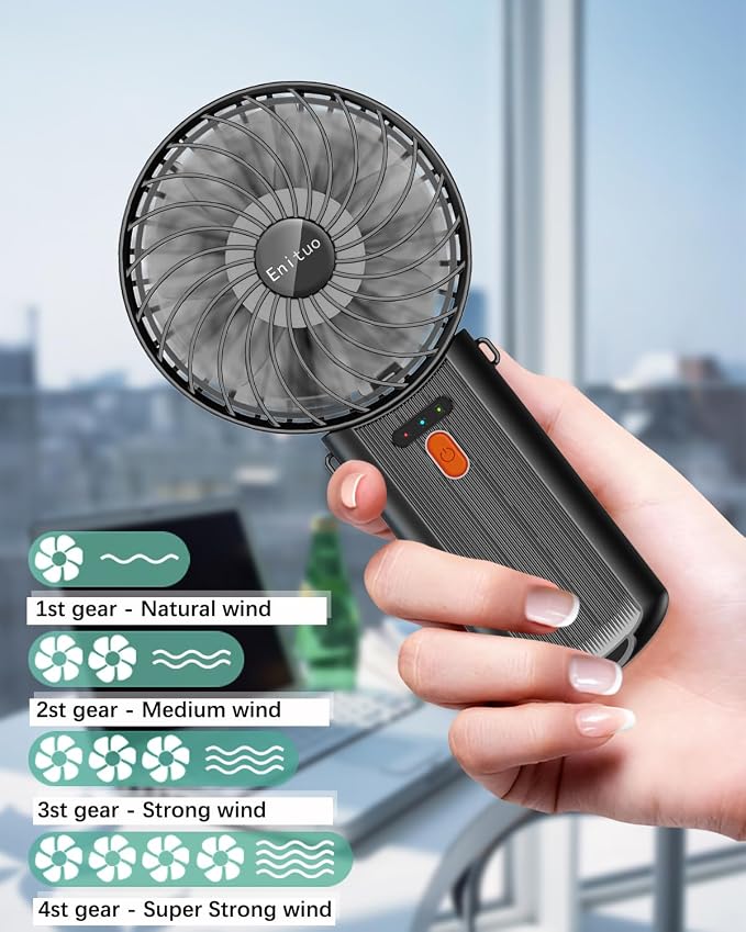 2 Pack Portable Handheld Fan, Mini Hand Held Fan, 6-15H Cooling Small Personal Fan, 180° Foldable Mini Desk Fan with 4 Quiet Speed, Neck Fan w/Lanyard for Kids Women Men Travel Outdoor Office, Black - Image 2