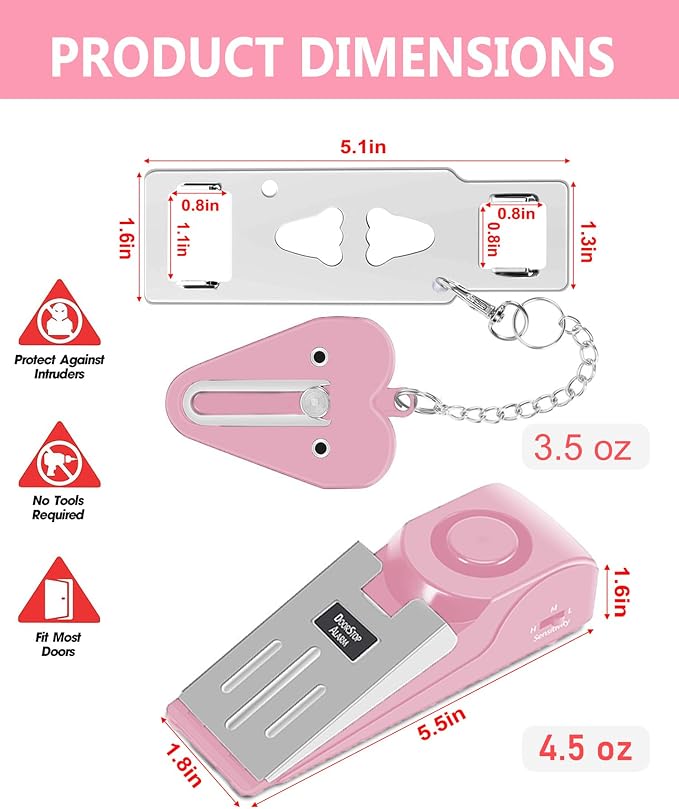 MBBEST Hotel Door Lock & Door Stop Alarm,Dual Protection Security Devices Pocket Door Stopper Self Defensey Tools for Hotel Travel Home Apartment House, Pink/Pink - Image 3