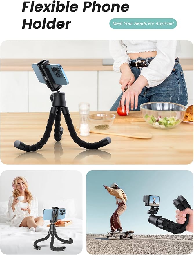 Phone Tripod with Light & Remote, 360° Rotating for Travel Use | LED light with 3 brightness levels, Fits smartphones & cameras. Great for tabletop & travel. - Image 7