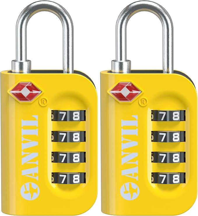 ANVIL TSA Approved Luggage Lock - 4 Digit Combination, 10,000 Combinations, Easy-Read Password Window, Travel Lock for Suitcases, Backpacks, Gym & Student Lockers, Baggage by ANVIL