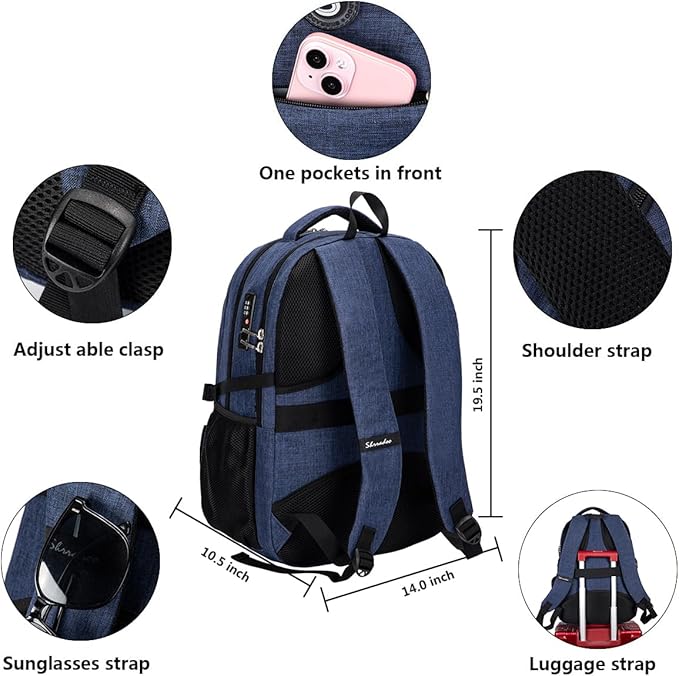 SHRRADOO Travel Laptop Backpack for Men Women, College High Schoolbag | Anti Theft Backpack with Combination Lock, Carry On Flight Approved, Fit 17 Inch Laptop, Computer College Bag, Work Daypack - Image 3