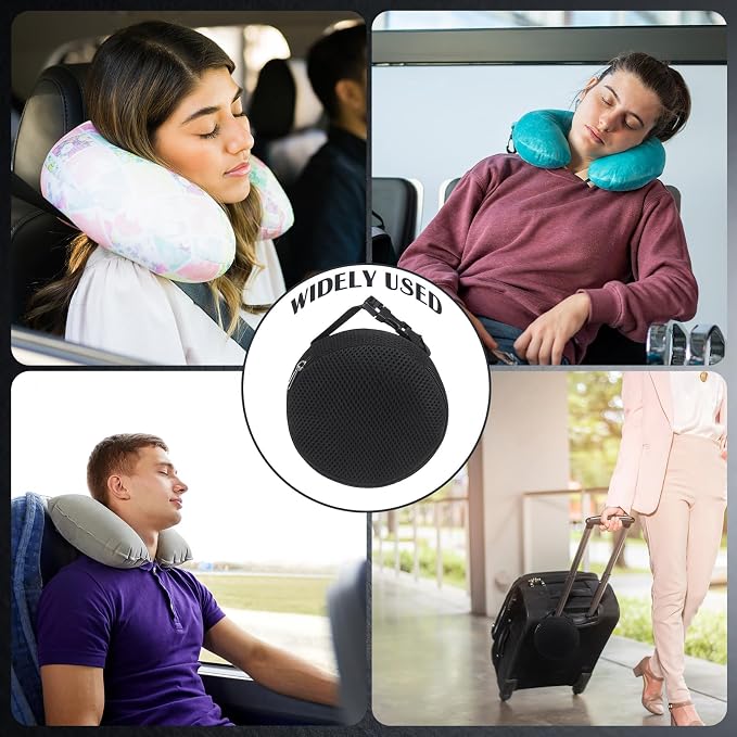 Shinylin 1 Pack Black Neck Pillow Travel Case Compact Carrying Case Bag for Airplane Train Journey Quick Release Clasp Attaches to Luggage (Pillow Not Included) - Image 6