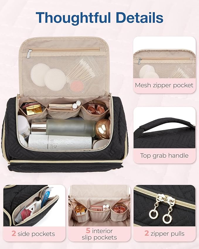 BAGSMART Travel Toiletry Bag for Women, Cosmetic Bag Makeup Bag Organizer with Handle, Travel Bag for Toiletries, Travel Accessories, Full Sized Container - Image 3