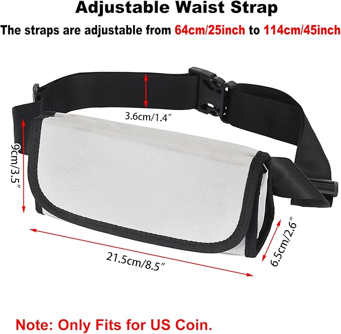 BSTKEY US Coin Holder Coin Dispenser, Fanny Pack with Banknote Waiters Purse Coin Sorter Coin Organizer, Coin Storage Bag with Belt for Waitress Server Collector Cashier Change （Gray） - Image 5