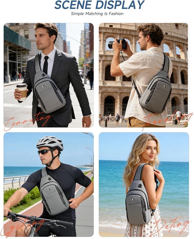 Anti-Theft Sling Bag for Men&Women, Water Resistant Lightweight Crossbody Bag Small Backpack, Built-in Audio Port, Reversible Strap, Travel Hiking Chest Daypack Fits 11 inch iPad & Switch 2 - Image 2