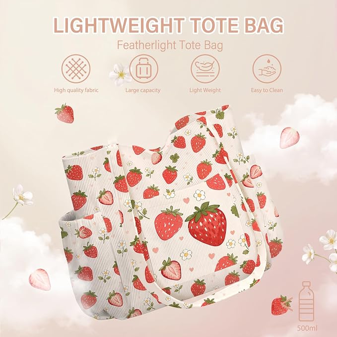 Corduroy Tote Bag for Women,Large Capacity Cute Tote Bags With 6 Pockets,Crossbody Shoulder Handbag for Work Travel Gym - Image 7