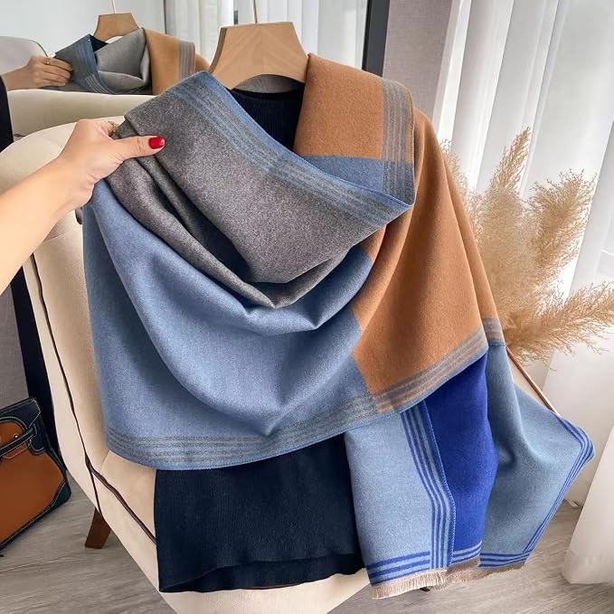 WaJuemy Winter Scarf for Women Dressy Evening Pashmina Shawl Wraps Open Front Poncho Blanket Fashion Travel Shawls Cape Wrap - Image 3