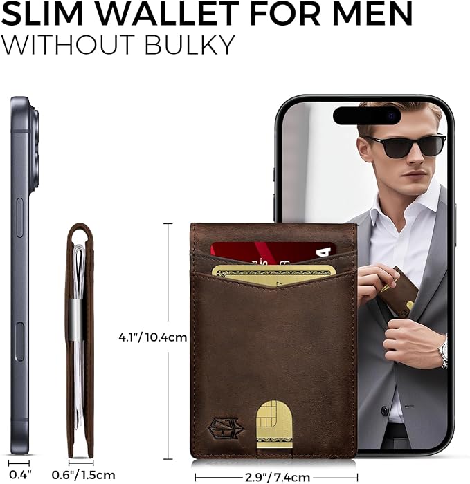 Zitahli Genuine Leather Wallet for Men 12 Card Slim Mens Wallets Bifold RFID Blocking with Money Clip & ID Window Thin Minimalist Card Holder Wallet with Gift Box - Image 4