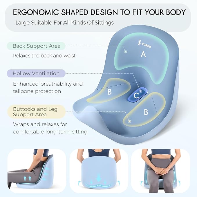 Car Seat Cushion and Lumbar Support Pillow, Larger Memory Foam Seat Cushion, Ergonomic L-Shaped Design Cushion for Back Pain Relief, Non-Slip Driving Cushion for Car, Office, Truck, Gifts for Mom-Blue - Image 6
