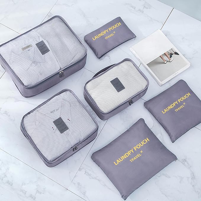 6 Set Packing Cubes for Travel Luggage Packing Bags Reusable Lightweight Suitcase Organizer Cubes Set for Travel Accessories (Grey) - Image 9