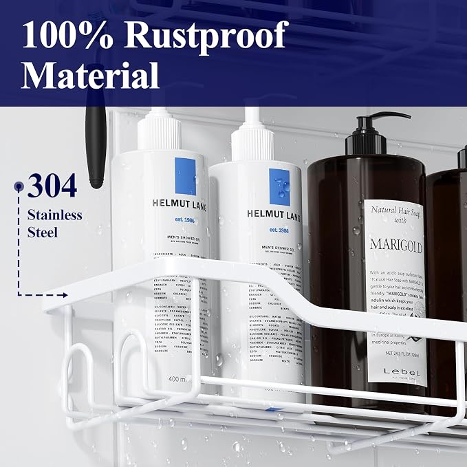 Kitsure Shower Caddy, Adhesive Shower Organizer, Large, White | Stainless Steel Shelf for Inside Shower, No Drill Bathroom Organizers and Storage, Home Decor Accessories - Image 3