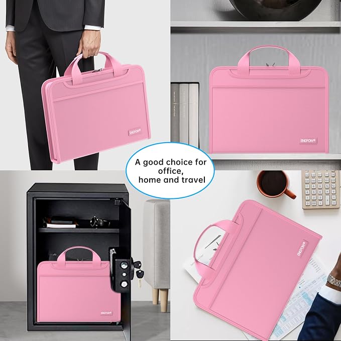 ENGPOW Accordion File Organizer,Fireproof Expanding File Folder with Multi Pockets,13 Pockets Document Organizer with Handle & Labels,Portable Home Travel Safe Storage Folder for Letter A4 Files,Pink - Image 6