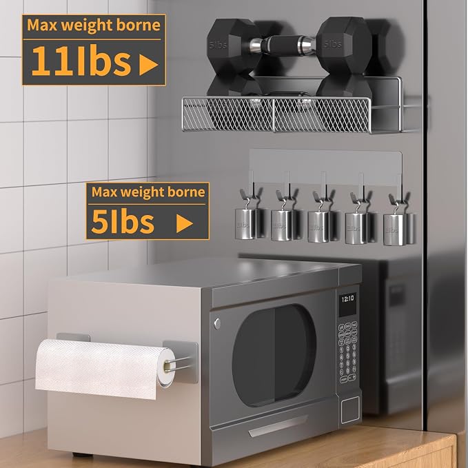 Magnetic Spice Rack for Refrigerator, 10 Pack 100% Metal Strong Magnet Shelf, Moveable Spice Organizer W/ Adjustable Paper Towel Holder, Hook Rack & Utensil Caddy, Home Kitchen Laundry Storage, Grey - Image 4