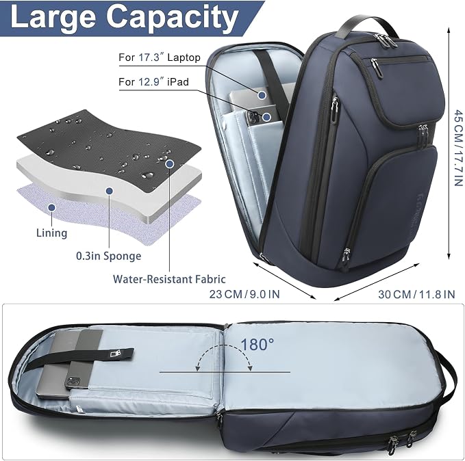 hk Business Smart Backpack for Men Anti-Theft for 17.3 Inch Laptop | with USB Charging Port Water-Resistant Large Durable Compact 30L for Travel College Work - Image 4
