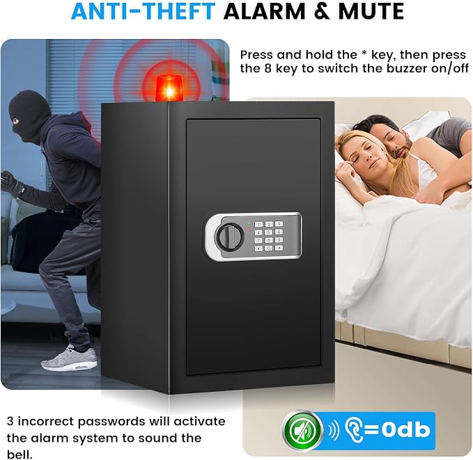 [16.54" Tall] Safe Box, 2.8 Cuft Home Safes With Fireproof Bag | Anti-Theft Security Safes for Home with Programmable Keypad Keys, Digital Safety Box for Money Documents Valuables Jewelry - Image 5