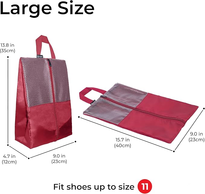 Shoe Bags For Travel, Used As For Storage or Shoe Travel Bag, Space Saving When Travelling With This Travel Shoe Bags For Packing, Featuring Waterproof Nylon Sneaker Bag. (Red, 2 Pack, Medium) - Image 2