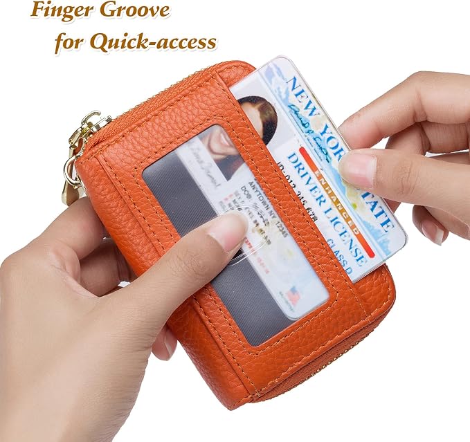 imeetu Rfid Credit Card Holder, Businese Card Case, Wallet for Women Men | Genuine Leather Card Wallet with id Window, Keychain & Double Zipper, Water-resistan Small Wallet with Gift Box, Daily Travel - Image 3