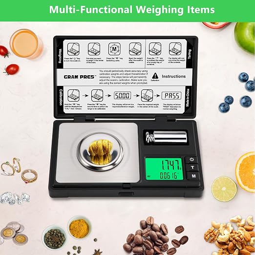 GRAM PRES High Precision Milligram Scale, Digital Mini Pocket Gram Scale | 50g/0.001g Mg Scale for Weighing Powders,Jewelry, Medicine, Gem, Reloading, with Cal Weight, Tweezer ，Tray and Scoop - Image 6
