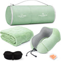 urnexttour Travel Pillow and Blanket Set Neck Pillow Airplane Foam Sage | 43x60 Inch Plane Blanket, Traveling Compact Storage Bag, Eye Mask, and Earplugs for Ultimate Flight Comfort, Women and Men by Urnexttour