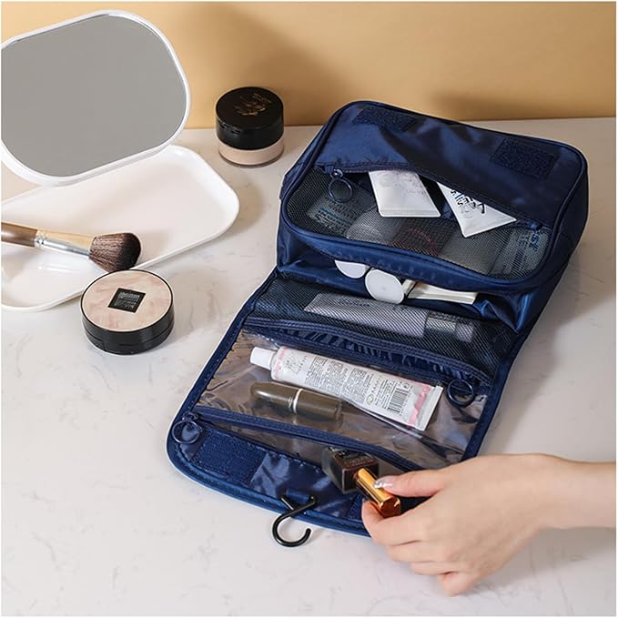 Travel Toiletry Bag with Hook, Hanging Toiletries Bag for Women Makeup and Small Cosmetics Organizer Blue - Image 6