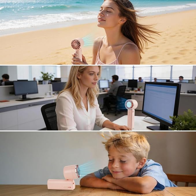 Hand Held Fan - 4 Speeds Adjustable 4800mAh,Foldable,Lightweight Neck-Worn Design,Beach Vacation Essentials,Portable Fan for Travel,Cooling for Camping Outdoor and Indoor - Pink - Image 4
