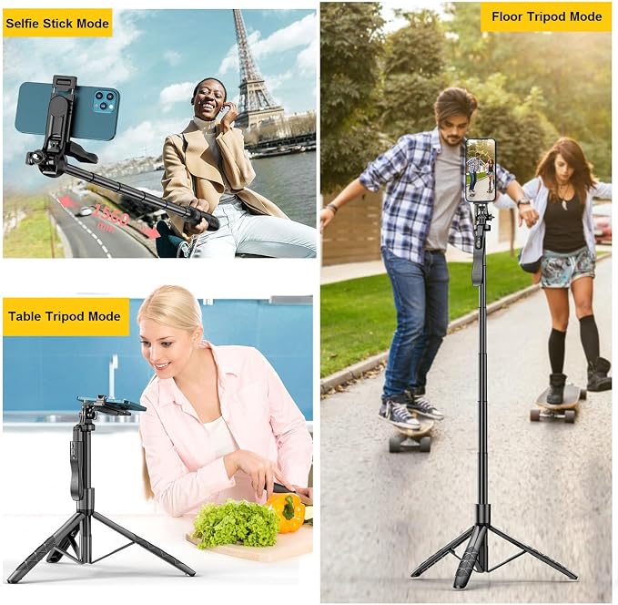 60" Phone Tripod & Selfie Stick - Tripod for iPhone with Remote, Extendable Cell Phone Stand Holder for Video Recording Vlog, Travel Tripode Compatible with iPhone Android Camera - Image 5
