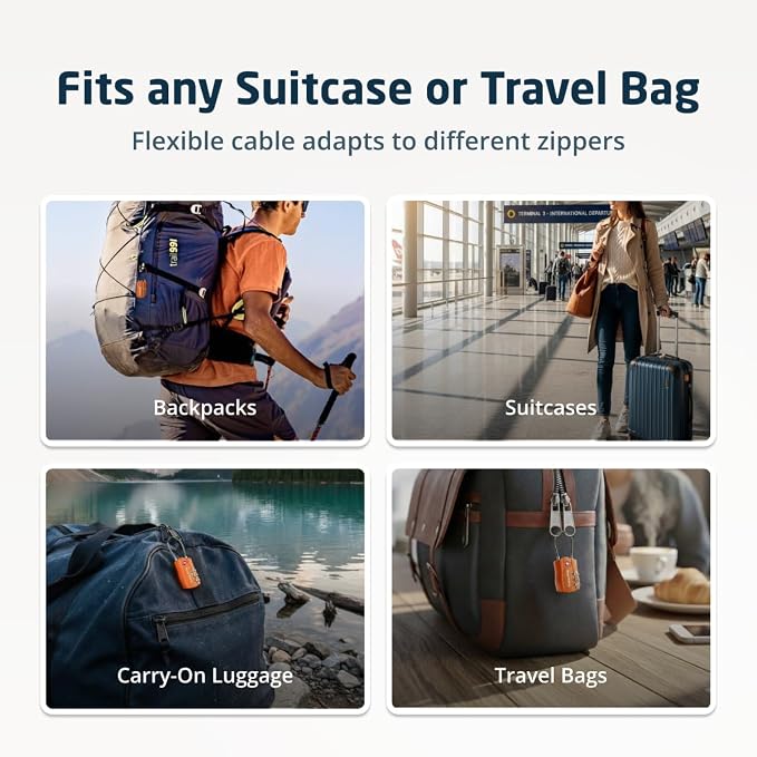TSA Approved Luggage Locks, Travel Combination Cable Locks | TSA Accepted, Easy to Use, Durable, Flexible Steel Cable, Zinc Alloy Body, for Suitcases, Backpacks, Zippers, 4-Pack, Black - Image 6