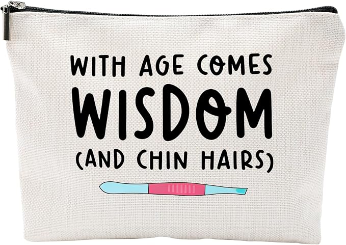 ZUYUROU Funny Makeup Bag for Women Birthday Gifts Best Friend Mom, Travel Cosmetic Pouch Organizer for Toiletries, With Age Comes Wisdom Humor Gift by ZUYUROU