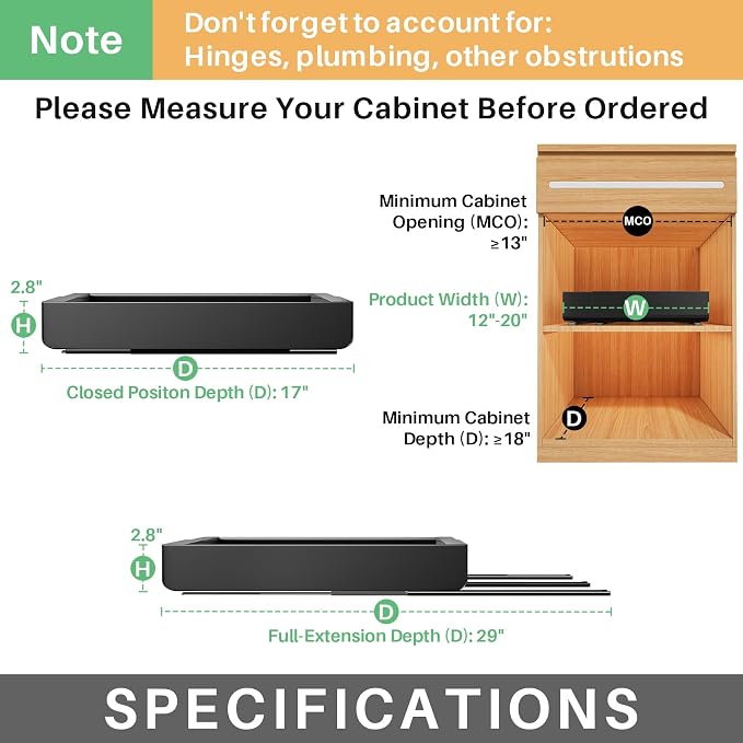 Kitstorack Pull out Cabinet Organizer, Expandable(12"-20") Heavy Duty Slide out Drawer Fixed with Adhesive Nano Film for Pots, Roll out Shelf Storage for Kitchen Base Cabinet Organization - Image 2