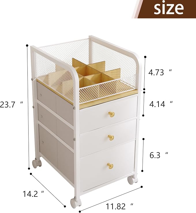 Rolling Makeup Organizer Cart with Drawers Under Desk Storage for Vanity | Vanity Cart Bathroom Storage Cart Cosmetic Vanity Display Cases Holder for Nail Polish Brush Hair Tool - Image 2