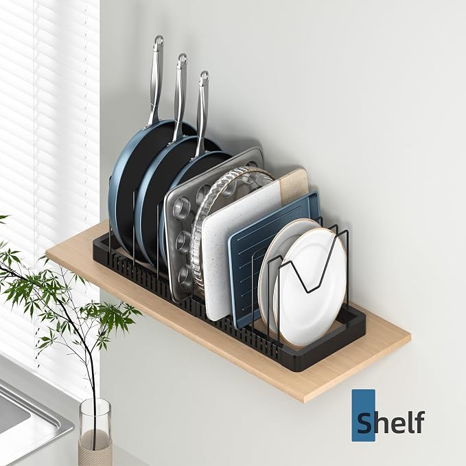 Pots and Pans Organizer under Cabinet, Expandable Pot Lid Organizer Holder with 10 Adjustable Compartment, Pan Organizers inside Cabinet for Lids, Bakeware, Kitchen Storage Pot Rack, Black - Image 7