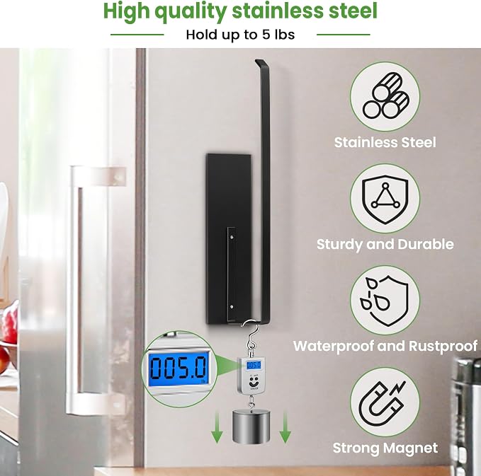 Paper Towel Holder Black, Toilet Paper Roll Holder Magnetic Towel Rack Wall Mount Fridge Organizer Shelf for Towels Rolls Bar Bathroom Toilet Pantry RV Essentials Kitchen Organizers and Storage 2 Pack - Image 7