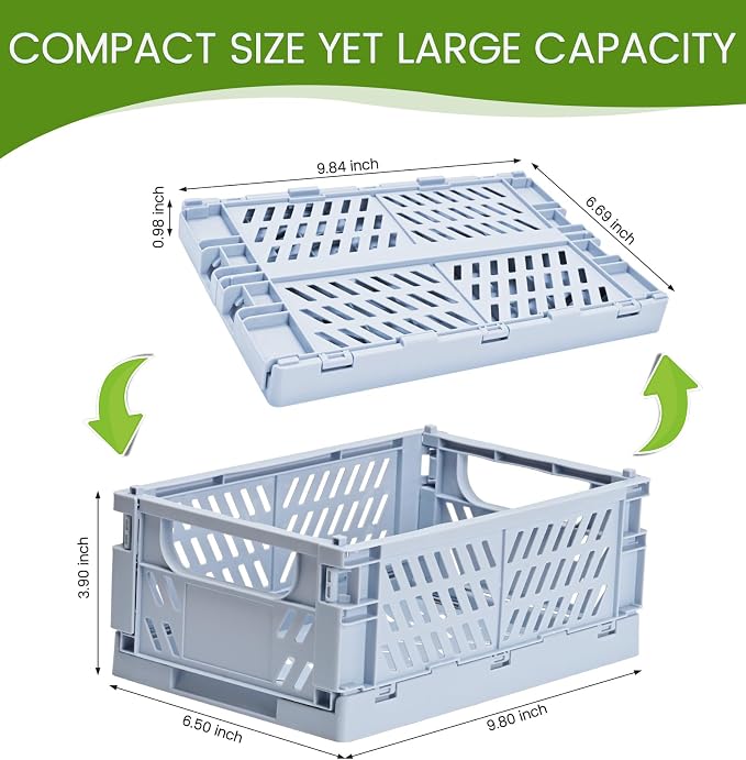 HUUSMOT 2-Pack Collapsible Plastic Storage Baskets, Blue, 9.8"x6.5"x3.8" | Pastel, Space-Saving, Collapsible Plastic Bins, Cute Mini Storage Crates, for Classroom, Kitchen, Office, Bedroom - Image 3
