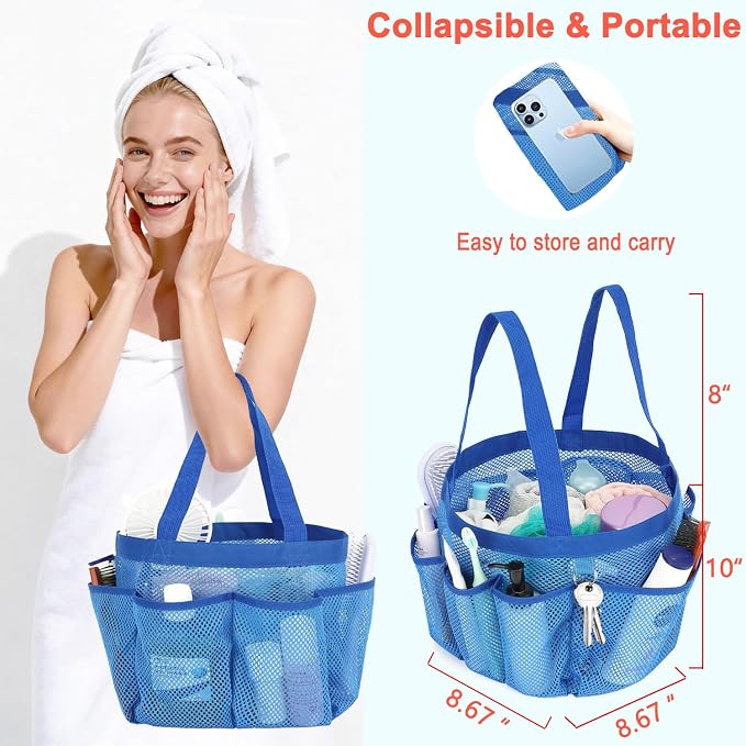 Fammart Mesh Shower Caddy Portable for College Dorm Room Essentials, Odorless Polyester Large Shower Tote Bag with Dual Handles, 8-Pocket Quick-Dry Toiletry Organizer for Travel, Beach, Camping, Gym - Image 2