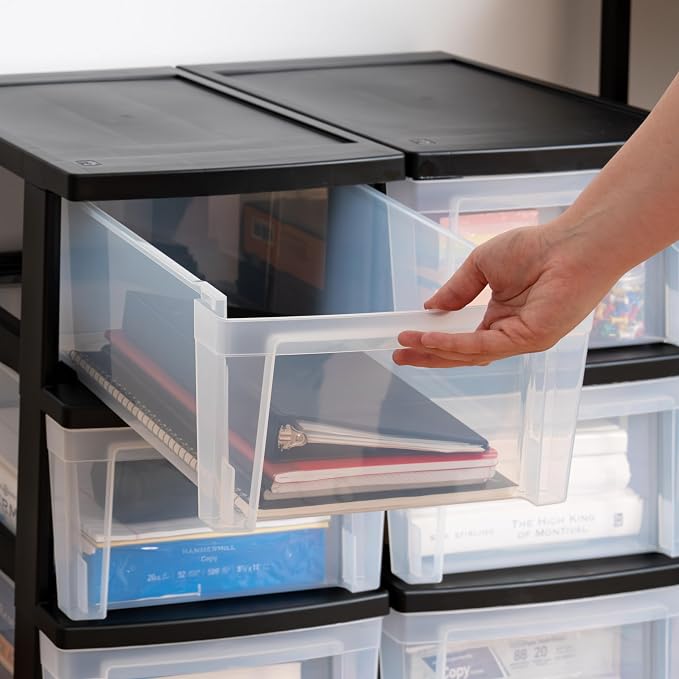 IRIS USA 3-Drawer Slim Narrow Storage Organizer, 2-Pack, Black/Clear | Organize craft supplies, school essentials, beauty items, and small household accessories with compact drawer storage - Image 8