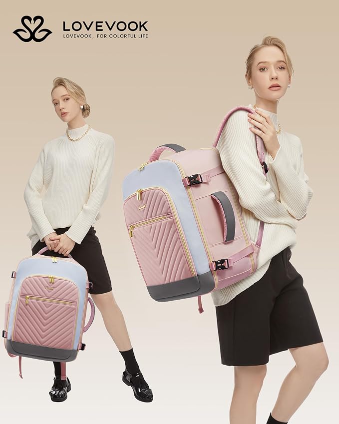 LOVEVOOK Large Travel Backpack for Women, TSA Carry on Backpack for Airplanes, 50L Personal Item Travel Bag for Women fits 17" Laptop,Waterproof Carry on Bag Airplane Approved with 3 Packing Cubes - Image 2